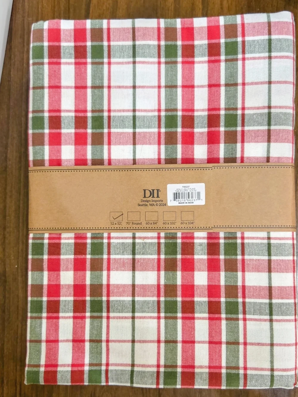 Festive 100% Cotton Red & Green Plaid Tablecloth 52x52in Square
